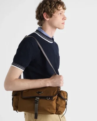 Taška přes rameno z materiálu Re-Nylon a kůže