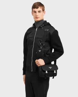 Taška přes rameno z materiálu Re-Nylon a kůže Saffiano