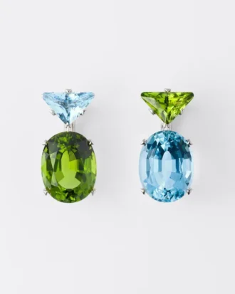 Visací náušnice Couleur Vivante – bílé zlato s akvamarínem a peridotem Visací náušnice Couleur Vivante – bílé zlato s akvamarínem a peridotem